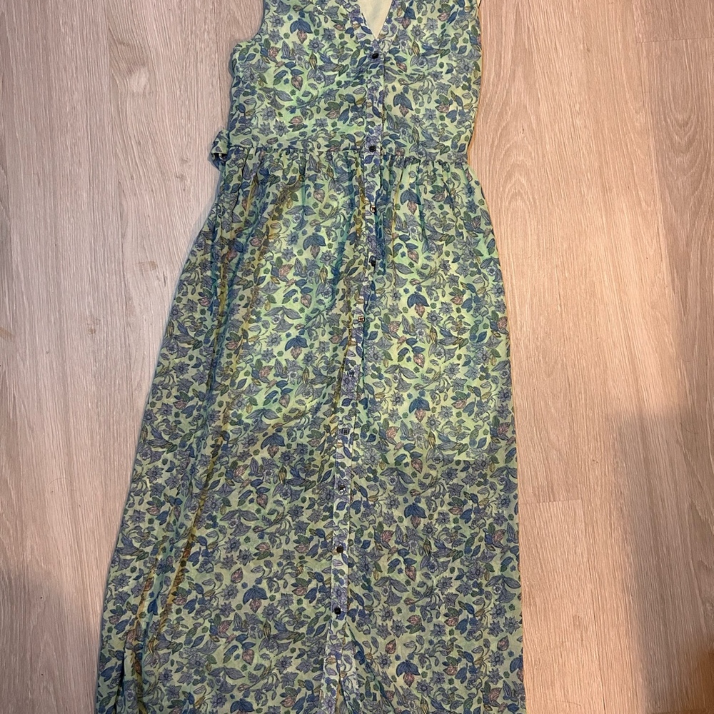 Disney Alice Through the Looking Glass Floral Maxi Dress Front Buttons Size S